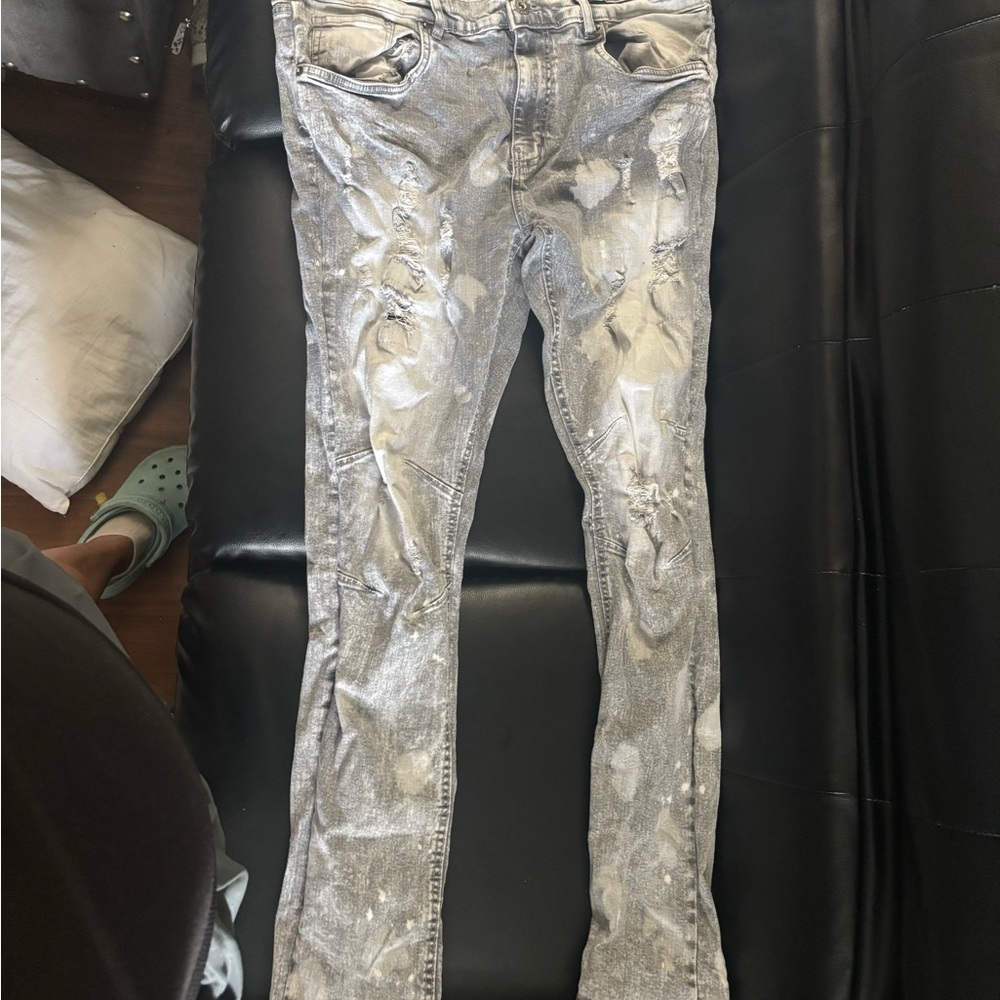 AHP Grey Wash Heavy Rip & Repair Jeans For Men